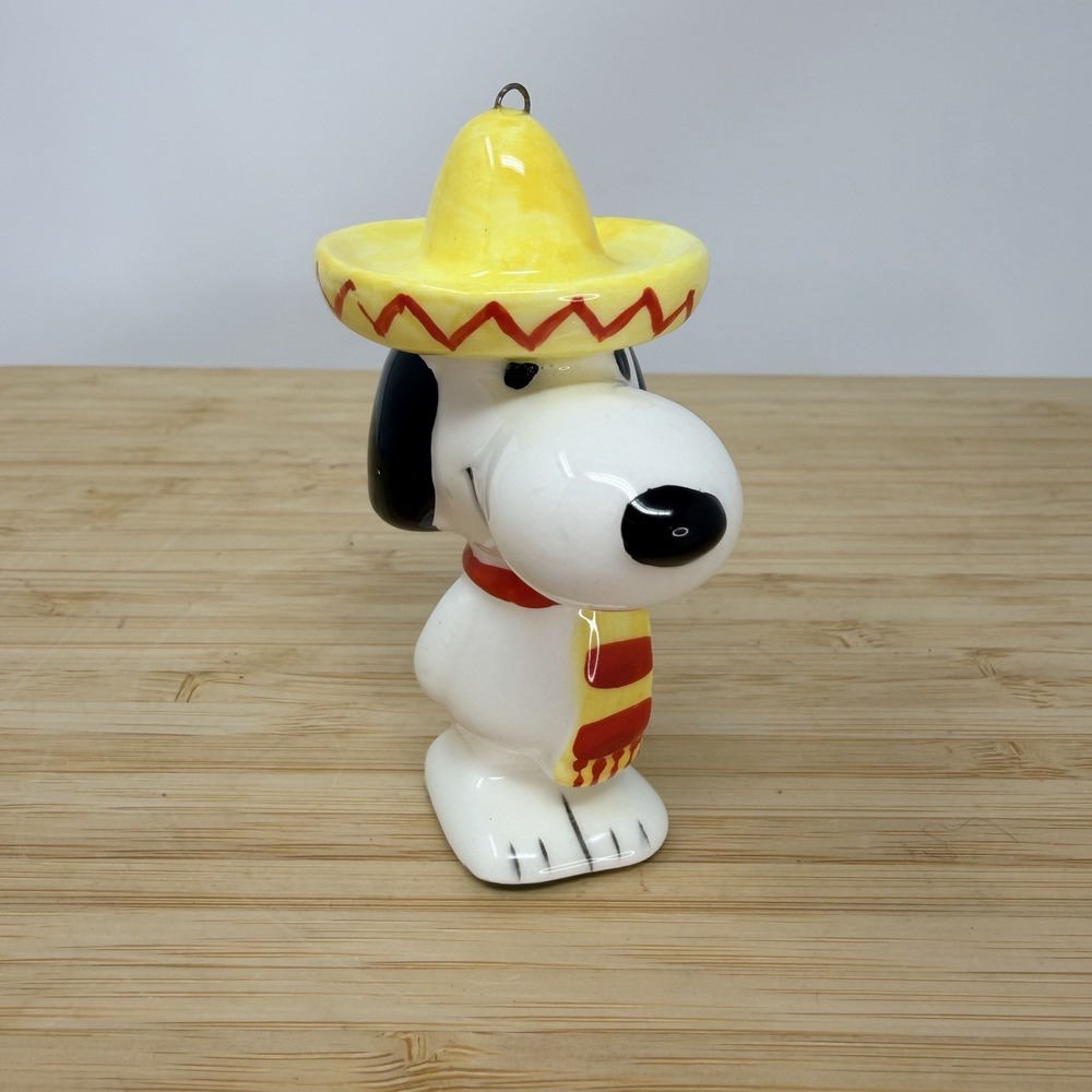 Vintage Snoopy Ceramic Mexico Sombrero Christmas Ornament Japan International